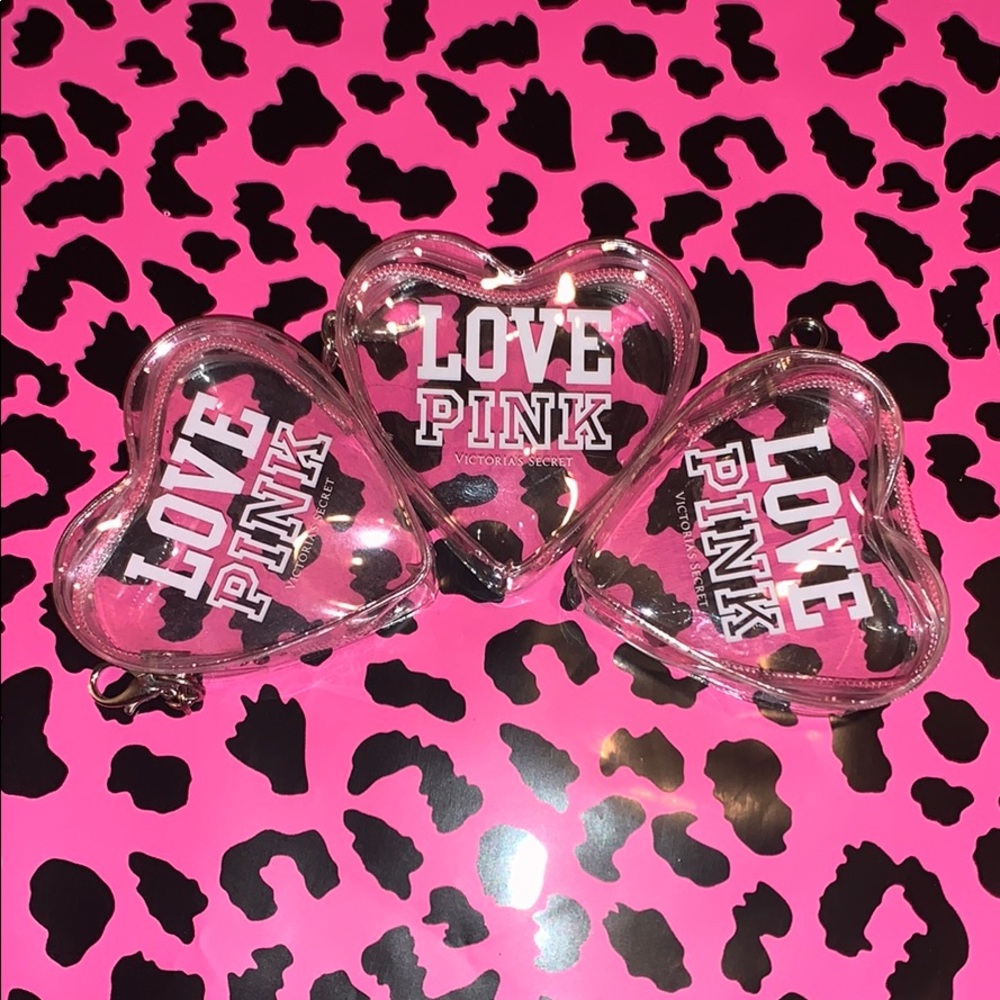 RARE HTF VS PINK Clear Heart Pouch with Keychain Clip